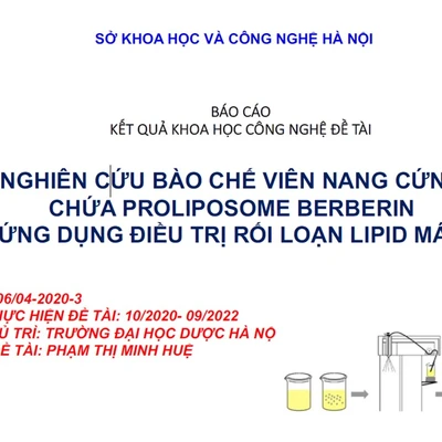 Đề tài nghiên cứu bào chế proliposome do GS. TS. Phạm Thị Minh Huệ làm chủ nhiệm  được nghiệm thu đạt loại xuất sắc